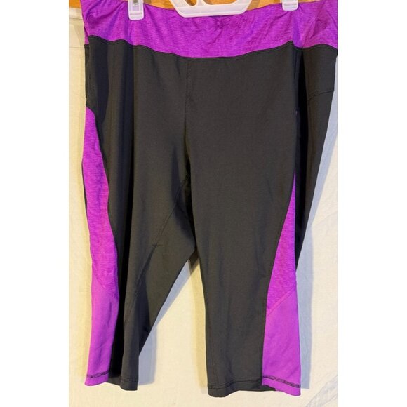 DryTek Womens Black Purple Workout Leggings Pants Running Cropped Plus Size 2X - Picture 1 of 2